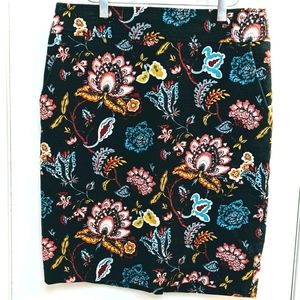 LOFT Floral Pencil Skirt - Black and Multicolor